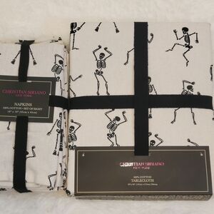 Christian Siriano Black and White Skeleton Table Cloth & Napkin Set